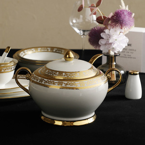Basit stil kabartmalı altın seramik yemek tabağı restoran dereceli plaka ile altın kenar meyve kek ekran için dayanıklı seramik Set - Product Image 4