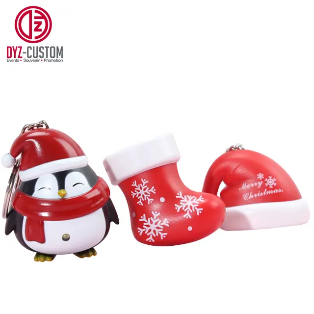 かわいいクリスマスペンギンの形のLEDライトとサウンドキーホルダーライトアップおもちゃホリデーギフト用プロモーションキーホルダー & カラビナ