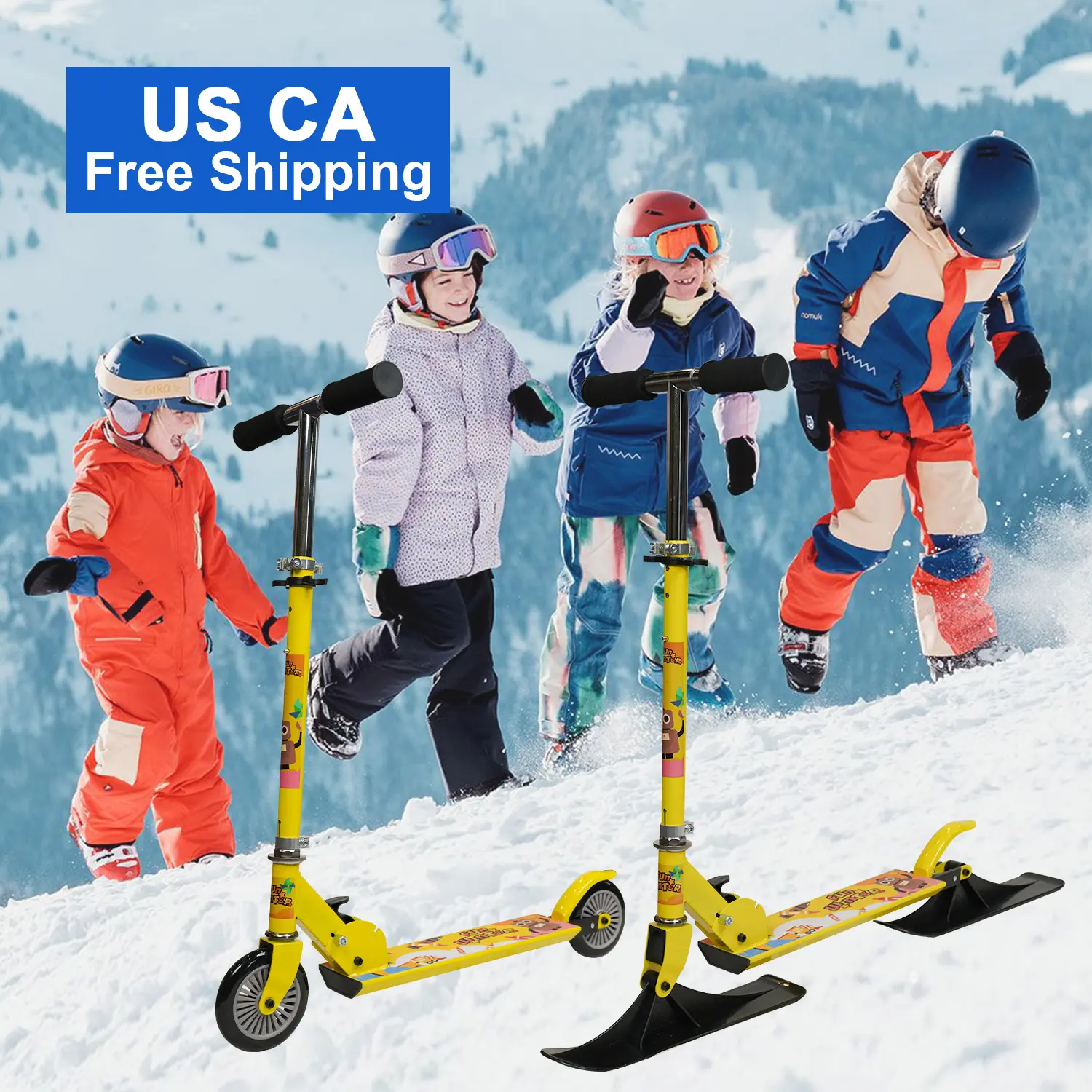 US CA Kostenloser Versand Drops hipping China Factory Supply Großhandel Schnee Kick Ski Roller Kinder Fal troller Kinder für den Winter