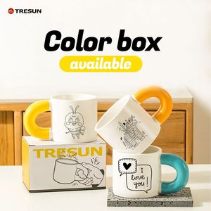 豪華な11オンスnoridcカスタマイズされたカスタムロゴnordicマットカラーラテコーヒーセラミックドリンクウェアマグカップ、太いカラフルなハンドル付き