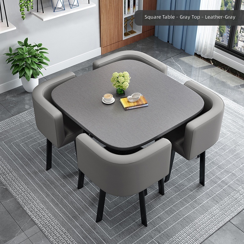 Mesa cuadrada gris de 80 cm - Cuero gris oscuro