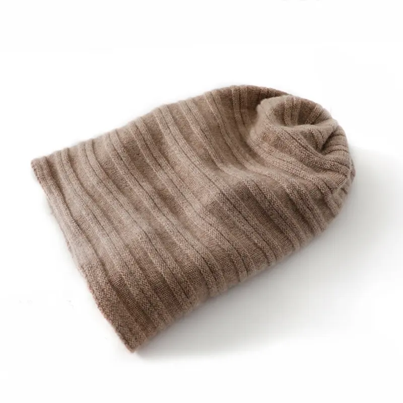 Bonnet tricoté horizontal personnalisé hommes 100% chapeaux en cachemire bonnet côtelé d'hiver bonnet tricoté personnalisé