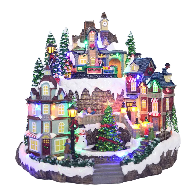 カスタム手作りクリスマスサンタ主導照明雪だるま子供フィギュアマイクロビレッジフェスティバルギフトお祝い面白い樹脂工芸品