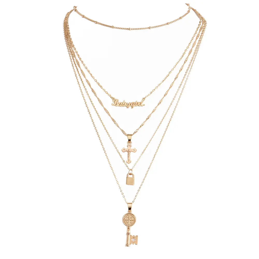 MF0009 Ready to ShipIn StockFast DispatchFashion gold cross cheap layer chain necklace For Women 