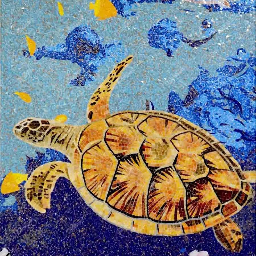 Piastrella personalizzato lungo bella mano immagine taglio animali tartaruga mosaico di vetro della parete arte murales