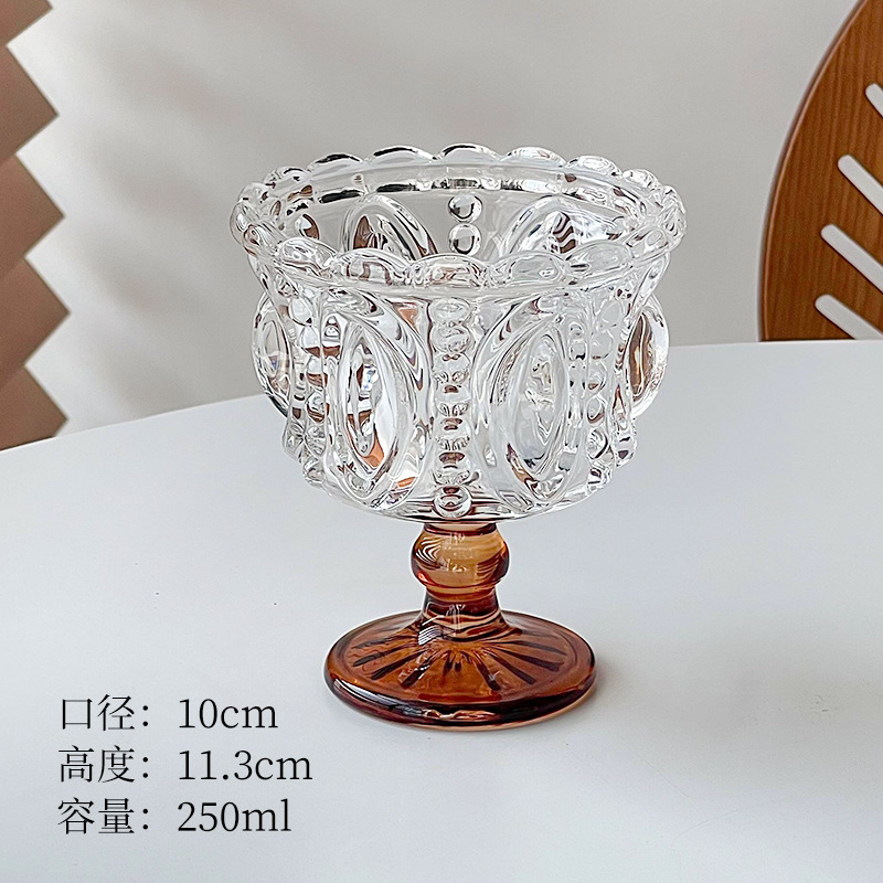 แก้วก้านแก้วลายนูนคริสตัล - สีเหลืองอำพัน 250 มล.