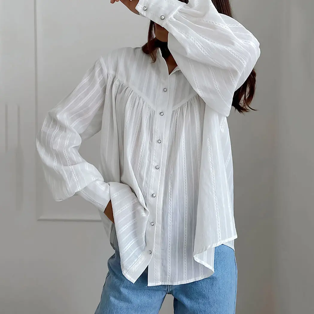 Da ufficio con colletto personalizzato, camicette con tasche eleganti camicie a righe a maniche lunghe 2024 nuovo arrivo camicette da donna/