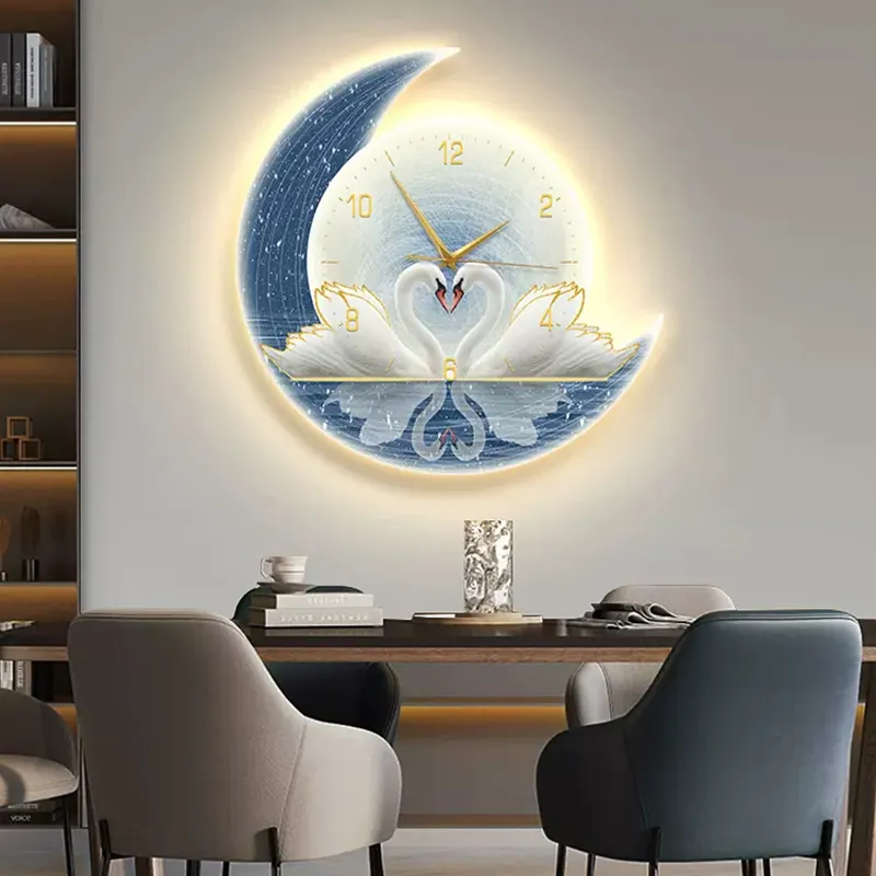 Peinture décorative moderne horloge murale cristal porcelaine peinture horloge restaurant chambre led art mural horloge nordique