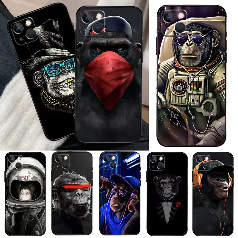 Casing ponsel cocok untuk iPhone 15, gorila, monyet, kepribadian hewan, unik trendi dan keren modis