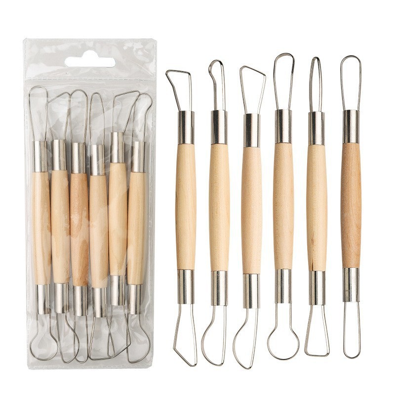Ensemble d'outils en argile et bois, 6 pièces - Couleur bois naturel