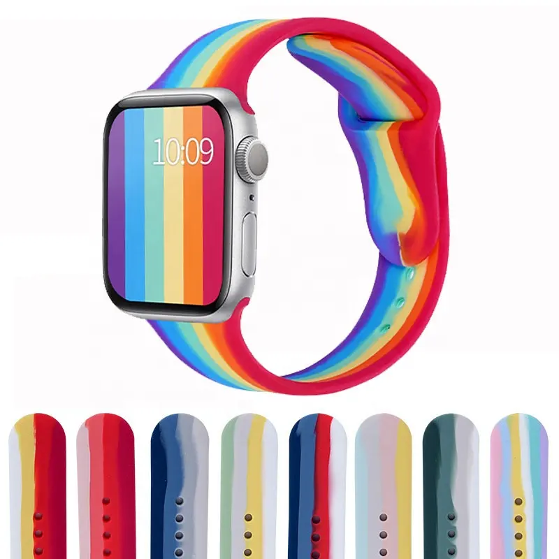 Series 9 8 7 6 5 Watch Bands Rainbow Sport Silicone Smart Watch Straps for Apple Watch 49mm 38mm 40mm 41mm 44mm 45mm Ultra 2