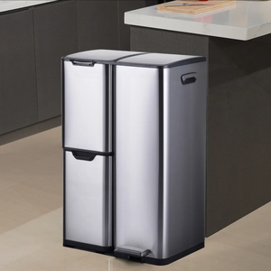Fabrika doğrudan satış yüksek kalite 60L (13L + 17L + 30L) mat gri üçlü bölmesi geri dönüşüm kutusu katlanabilir pedallar ile - Product Image 1