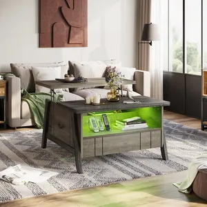 Mesa de centro multifuncional moderna, mesa de centro de elevación con acento de madera con luces Led y cajones de almacenamiento - Product Image 1