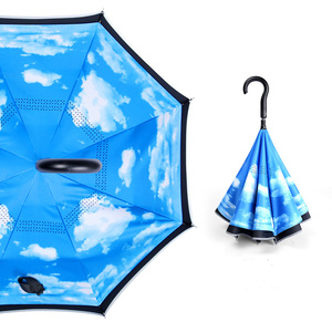 双层顶篷C型手柄防风反向倒置可逆伞 - Product Image 1