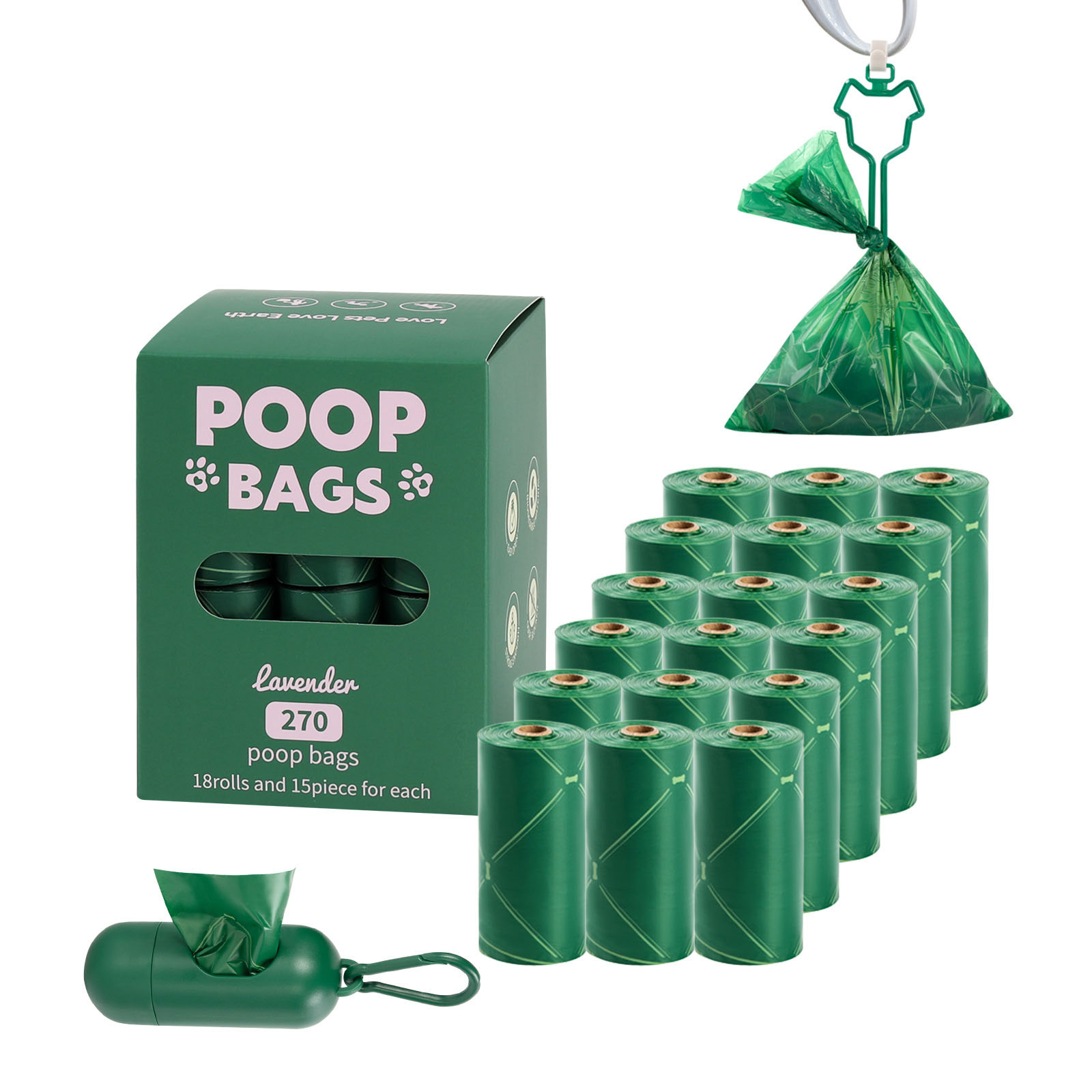 18 rouleaux de vert + distributeur + clips