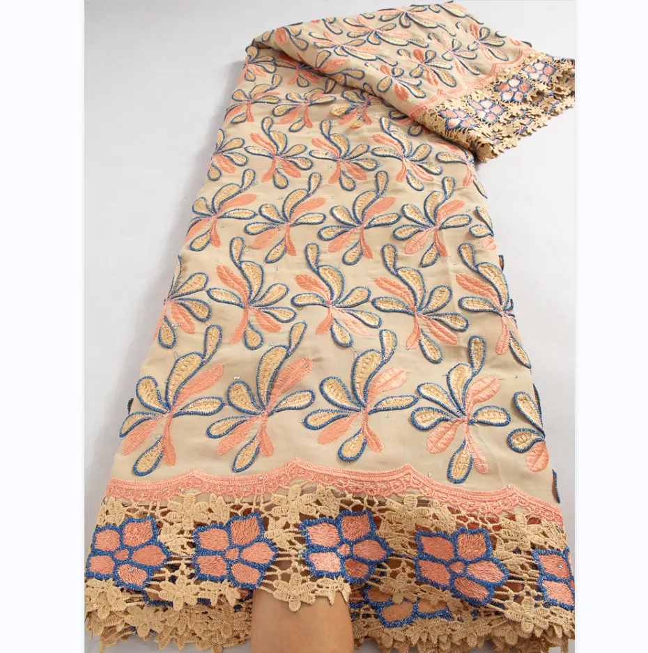 3662 nigeriano naranja francés lentejuelas Organza red encaje tela africana 3D Floral Organza encaje tela algodón apliques Brode diseños