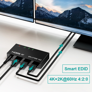 Divisor HDMI 1 en 2 Out 1x2, divisor HDMI para monitores duales, gestión EDID inteligente, 4K60Hz, divisor de distribución de vídeo