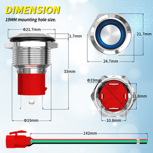 19mm Waterproof Metal LED <strong>Push</strong> <strong>Button</strong> <strong>Switch</strong> 4Pin Latching ON/OFF for Car Marine Lighting Featuring 1NO1NC <strong>Switch</strong> Combination - Product Image 2
