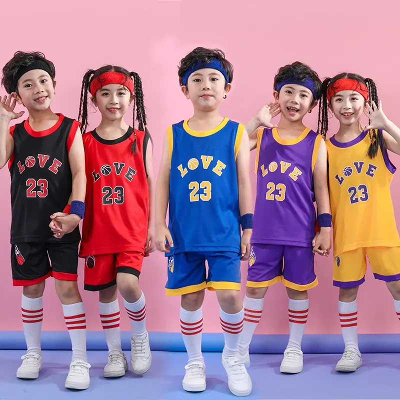 Toptan çocuk ve yetişkin basketbol üniforması hızlı kuru çocuk spor forması spor gömlek