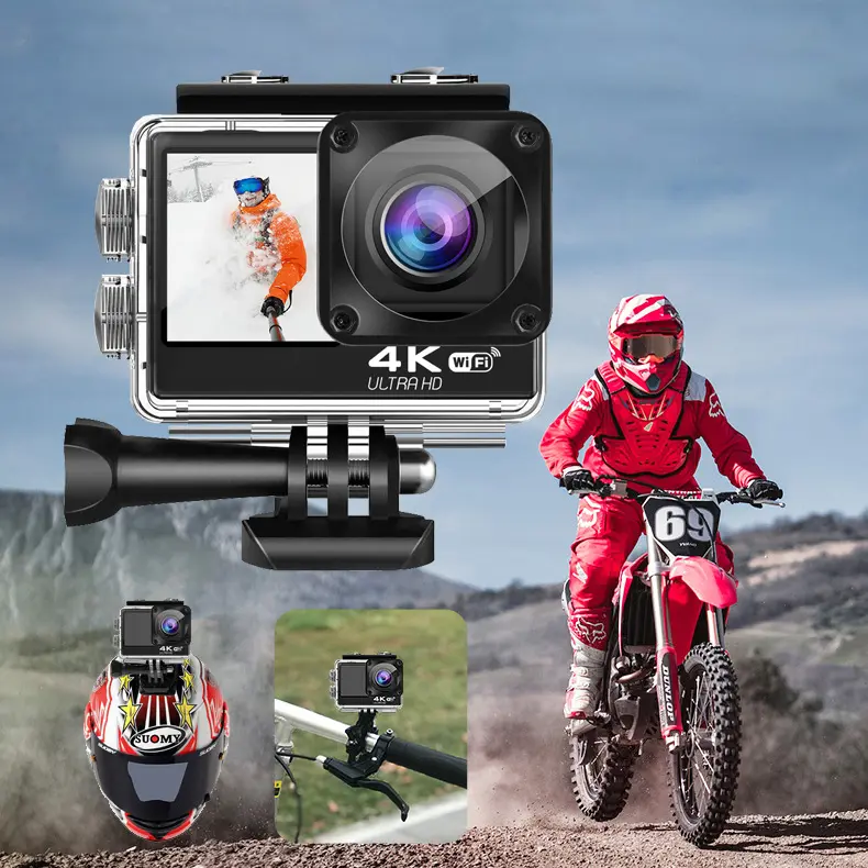 タッチスクリーン耐水性アクションカメラWifiエクストリームスポーツカメラとアクションカメラ4K60FPSビデオ録画