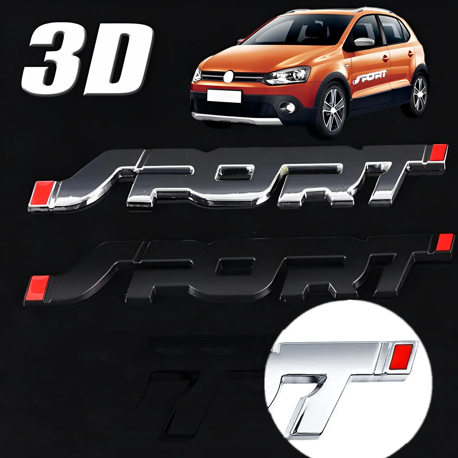 Accessoires de voiture Autocollant Styling Métal 3D Chrome Noir Auto Tronc de voiture Racing Sport Lettre Logo Emblem Badge Decal Sticker