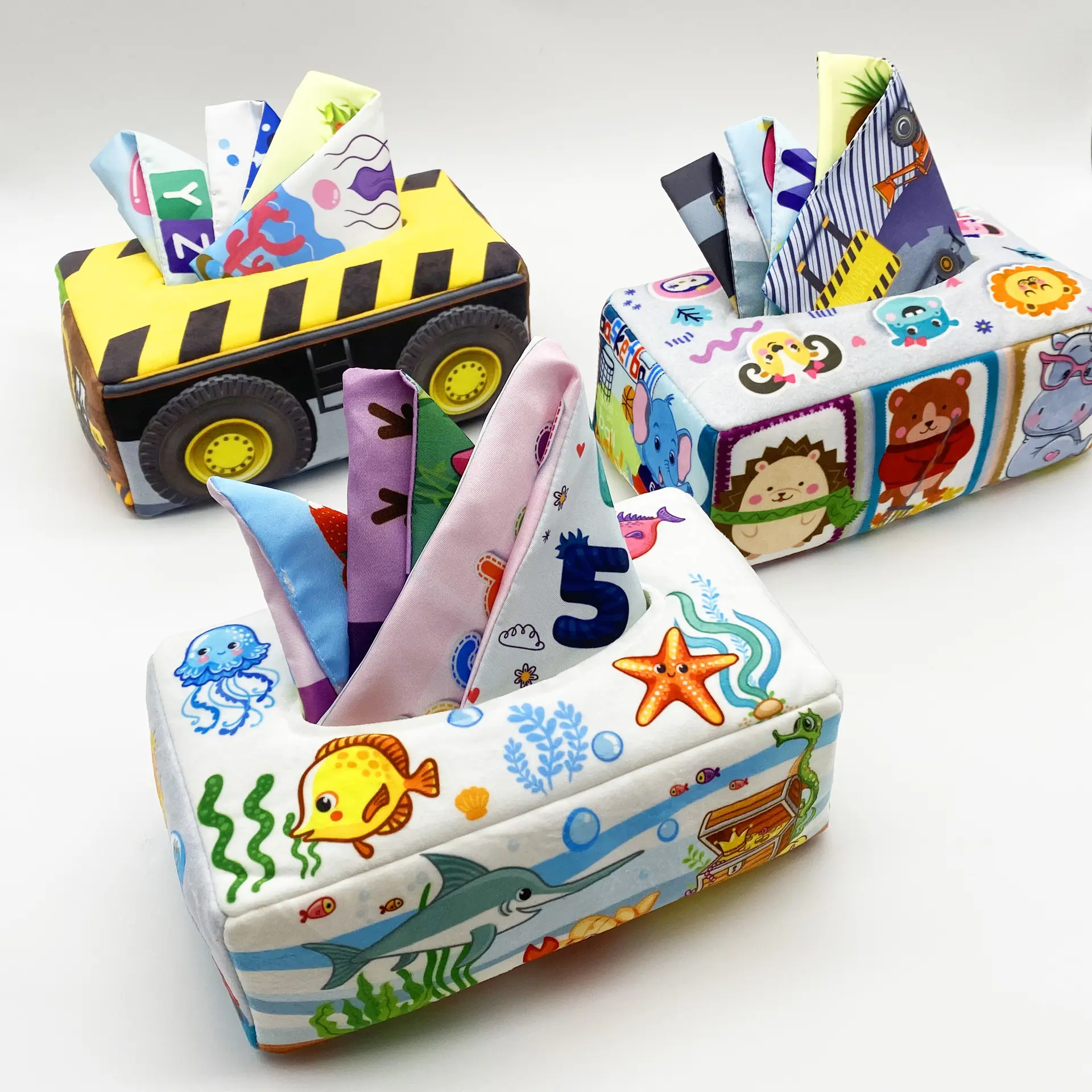 Fabrika toptan çiğnemek oyuncaklar gürültü yapımcısı doku kutusu Montessori yumuşak bebek duyusal oyuncaklar bebek doku sesli oyuncak kağıt