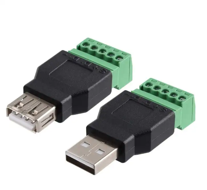 USB 2.0 A Screw Terminal Block Adapter Type A Male/Female Plug to 5 Pin/Way Female