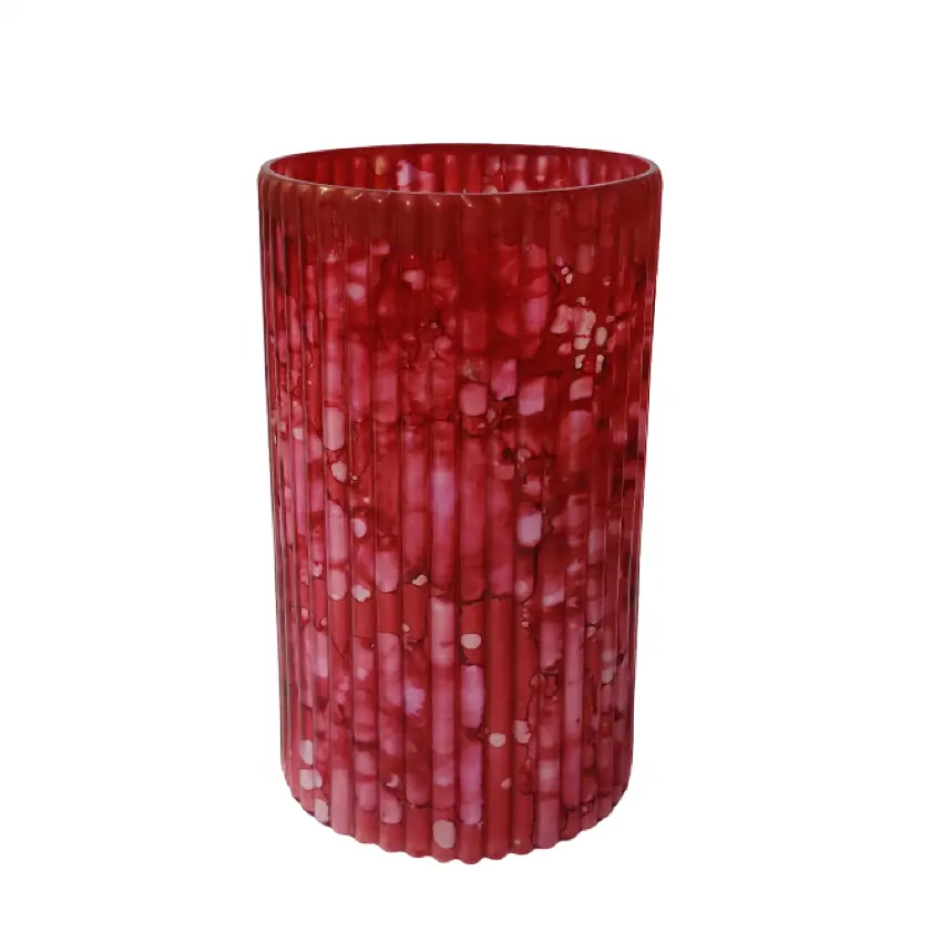 Özelleştirilmiş son sıcak satış silindirik kırmızı Marbleized yüksek kaliteli el yapımı dekoratif Centerpiece masa cam çiçek vazo