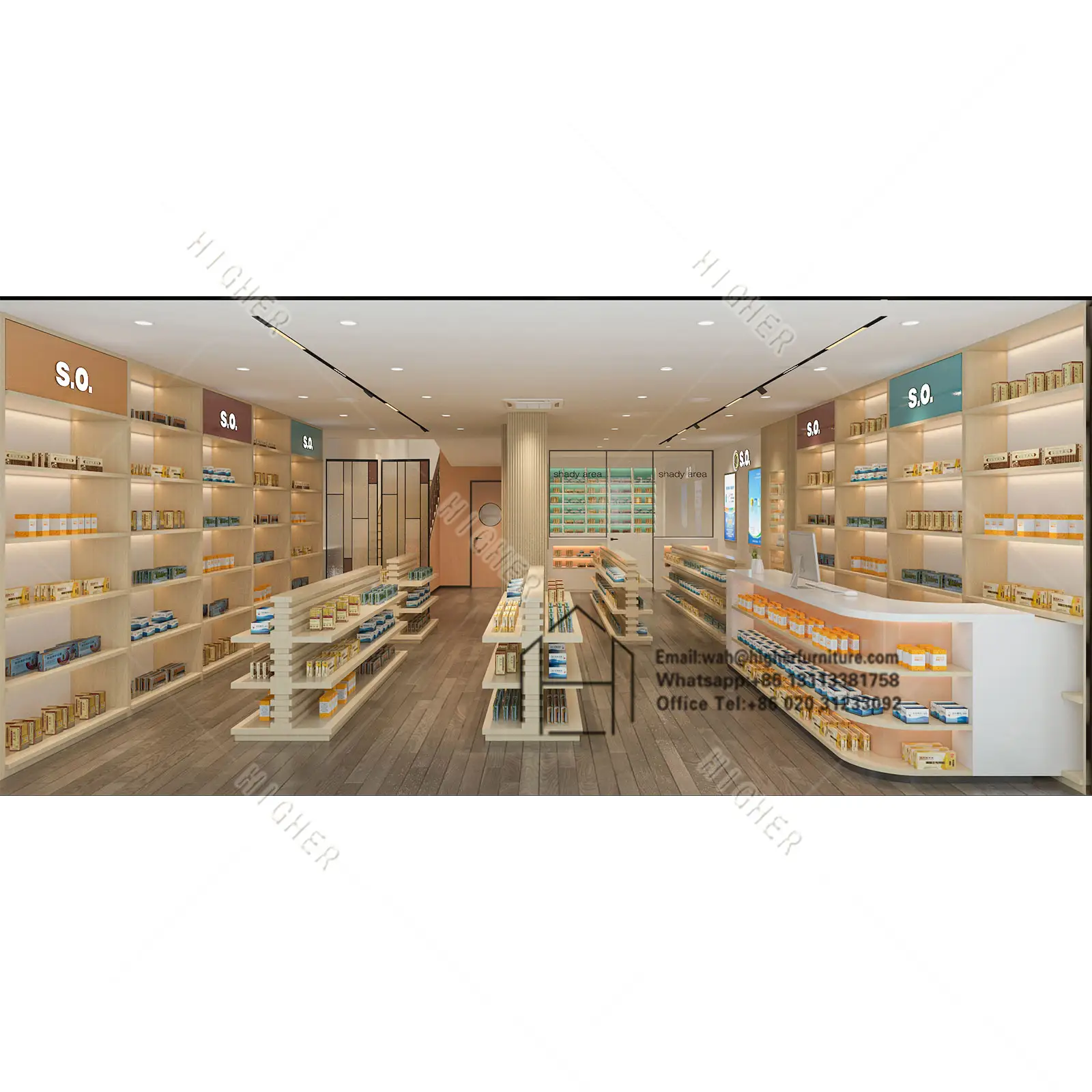 Muebles de diseño de Farmacia de personalización de estilo moderno muebles de escaparate de farmacia cerrados estantes de farmacia para la venta