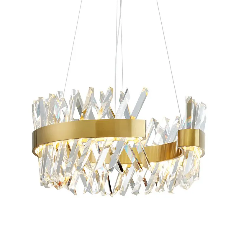 Home decor large led pendant light living room C shape gold hanging lamp indoor nordic modern luxury k9 crystal chandelier