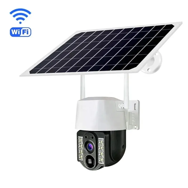 V380 무선 배터리 카메라 스마트 자동 추적 360 도 범위 8W 태양 전지판 WiFi PTZ 카메라