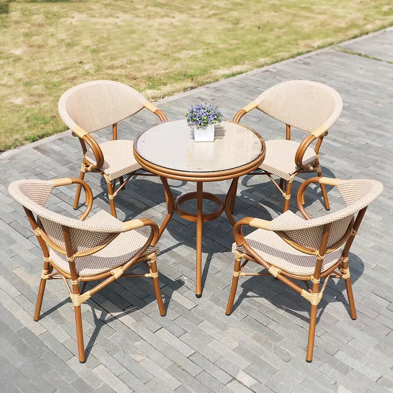 (SP-OC368) Mobiliário de jardim outdoor rattan bamboo dining chair outdoor cafe set