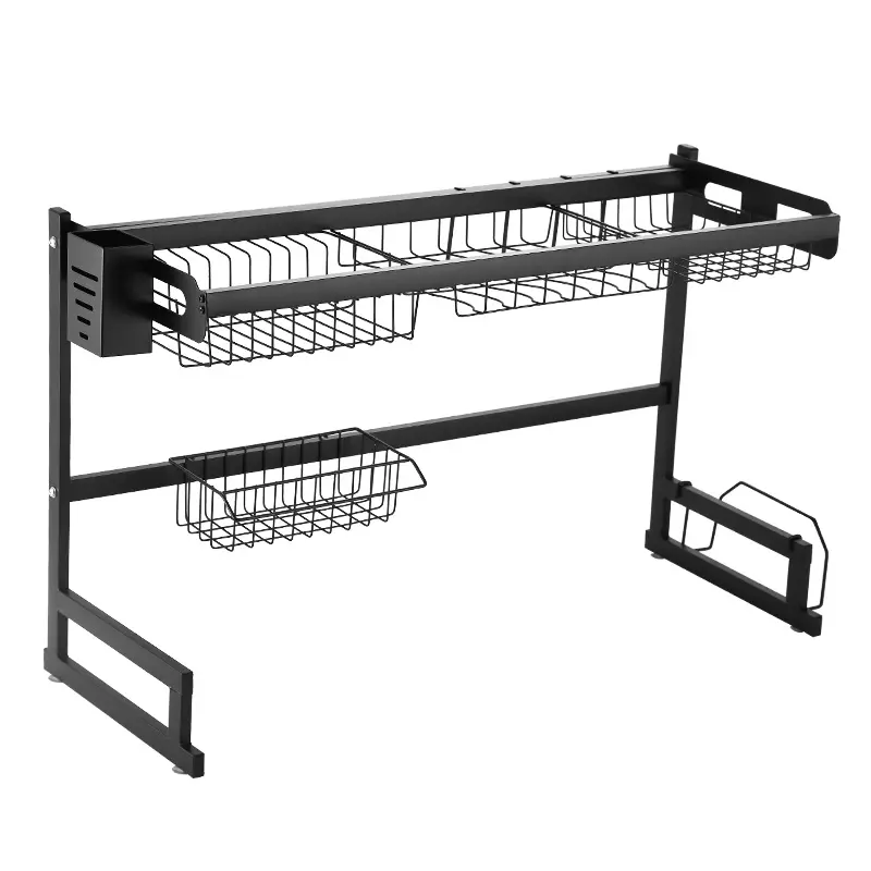 Adjustable 2 Tier Stainless Steel Metal Kitchen Storage Organizer Shelf Over The Sink Dish Drainer Drying Rack