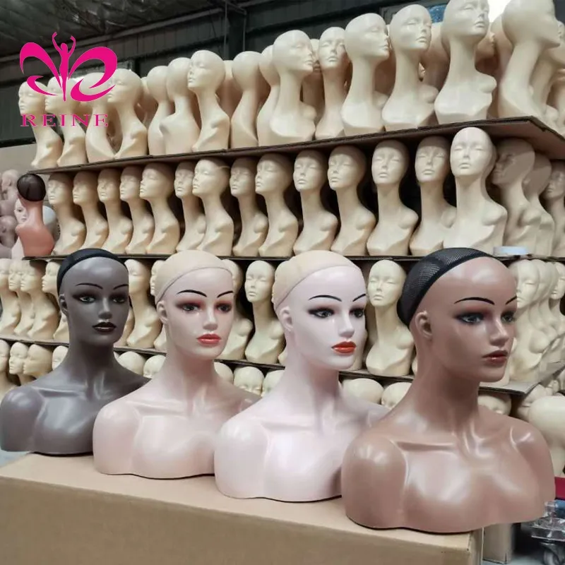 REINE Manekin Realistis Kepala dengan Bahu Afrika Amerika Perempuan Setengah Tubuh Manekin Kepala dengan Bahu untuk Tampilan Wig