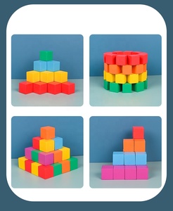 Juego de bloques de construcción de arcoíris, juego de apilamiento de cubos de madera coloridos - Product Image 5