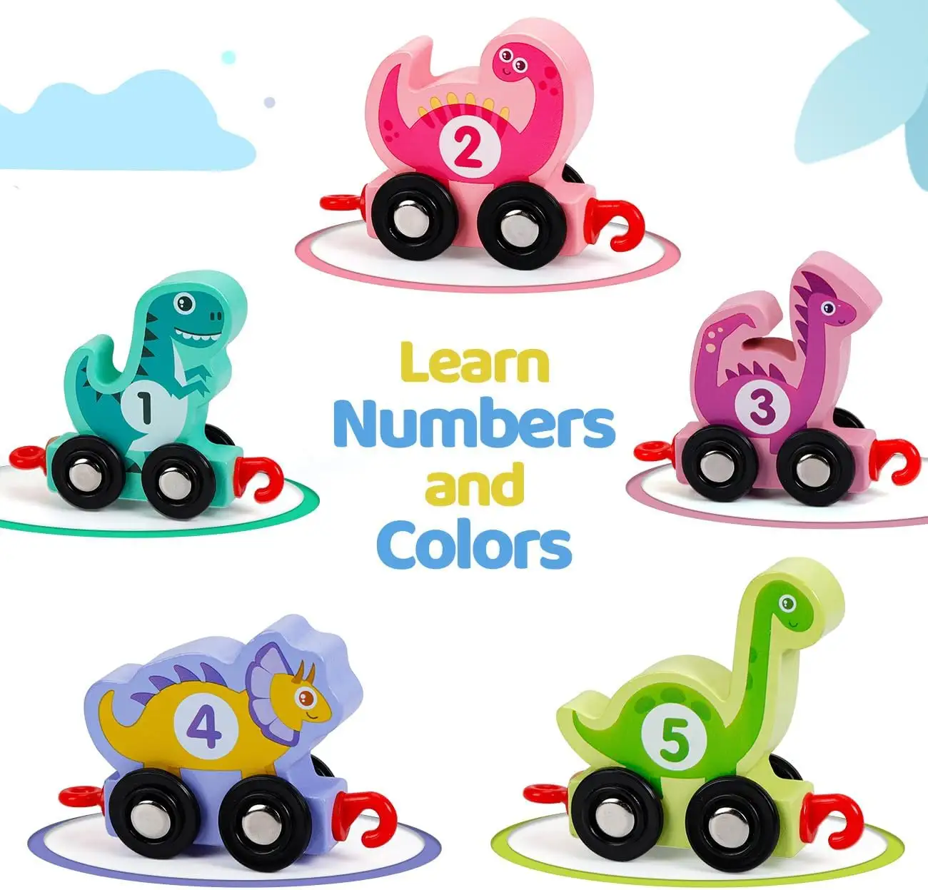 AG Hot Children'S Early Education Dinosaur Dragging Digital Train Early Education Puzzle Block Color Recognition Wooden Toys