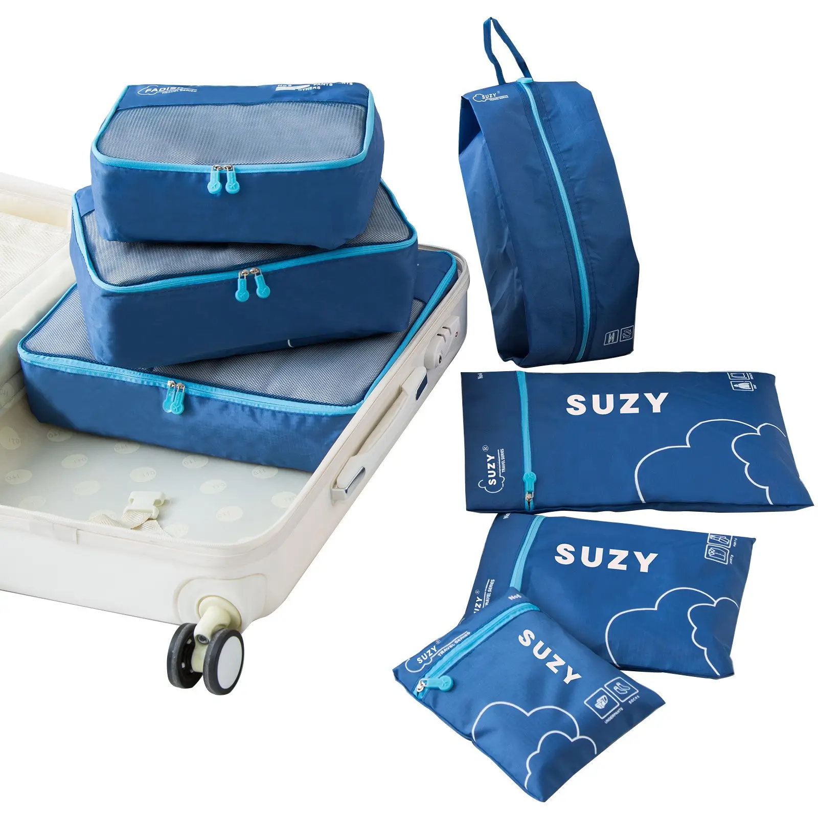 कपड़ों के लिए 7 पीस ट्रैवल स्टोरेज बैग सेट, साफ-सुथरा ऑर्गनाइज़र, अलमारी सूटकेस पाउच, मल्टीफ़ंक्शन पैकिंग बैग, ट्रैवल किट