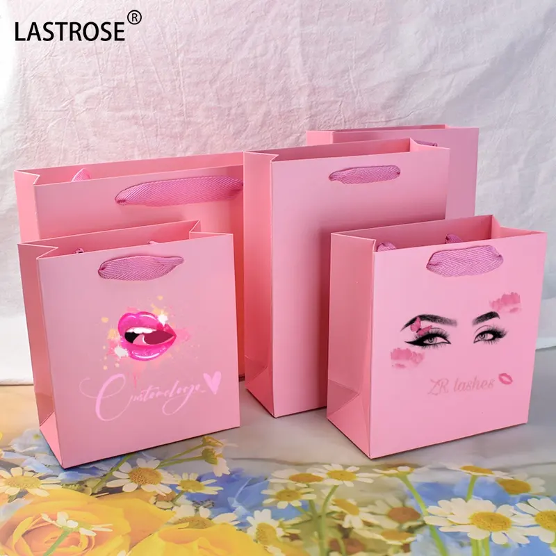 Cardboard Pink Paper Bag Private Printed Logo Shopping Paper Bags Luxury Clothing Packaging Gift Carrier Bag