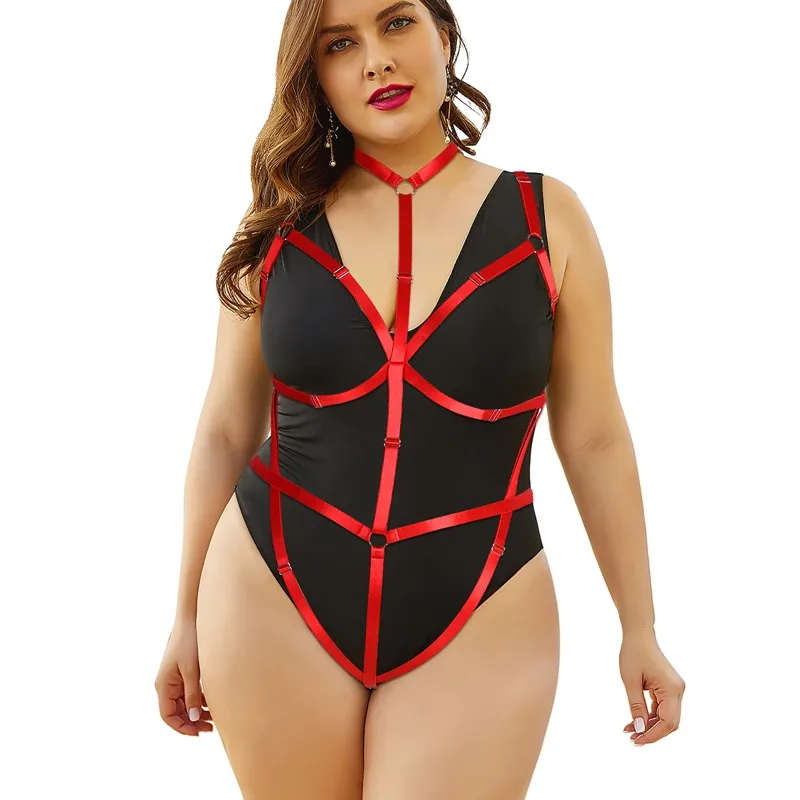 Sujetador de talla grande, arnés de Bondage, Bralette de una pieza, liguero elástico, correa de cadena ajustable para el cuerpo, conjunto cruzado calado Sexy para el cuerpo