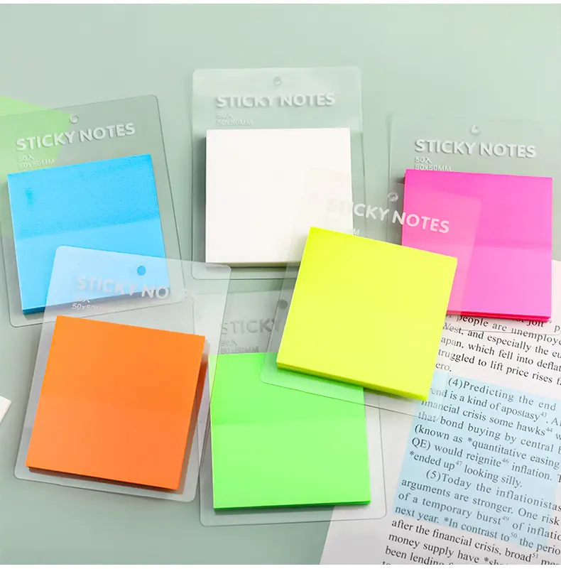 Impermeabile a buon mercato colorazione note adesive personalizzate studente adesivo Memo Pad stampa PET note adesive trasparenti