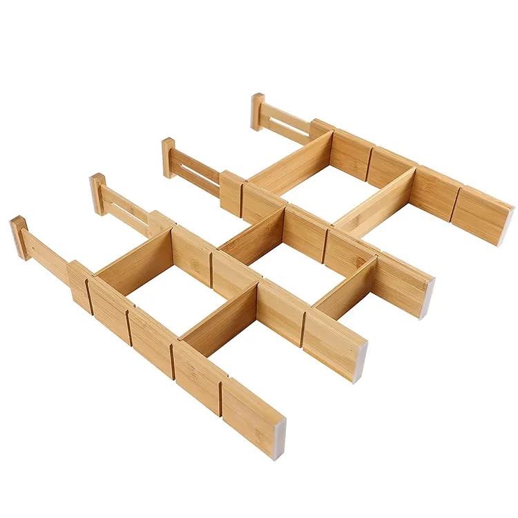 Divisores de cajón de madera de bambú para cocina, organizador ajustable expandible en cajón de almacenamiento para el hogar, paquete de 4 unidades