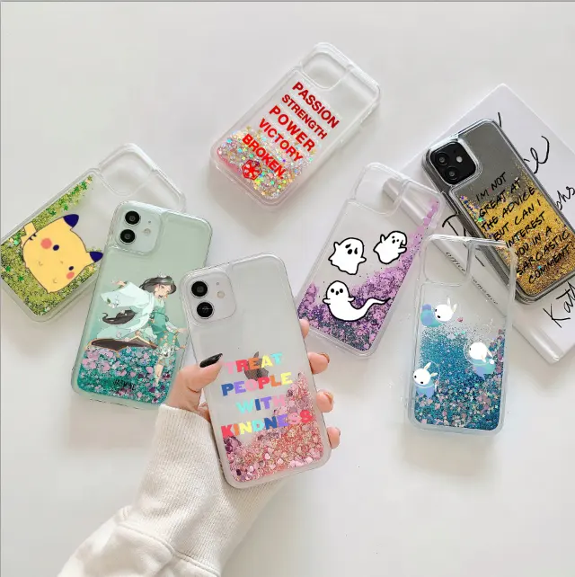 Pintura Interior personalizada Glitter Liquid Quicksand TPU PC Phone Case para iPhone 15, para iPhone 15pro max