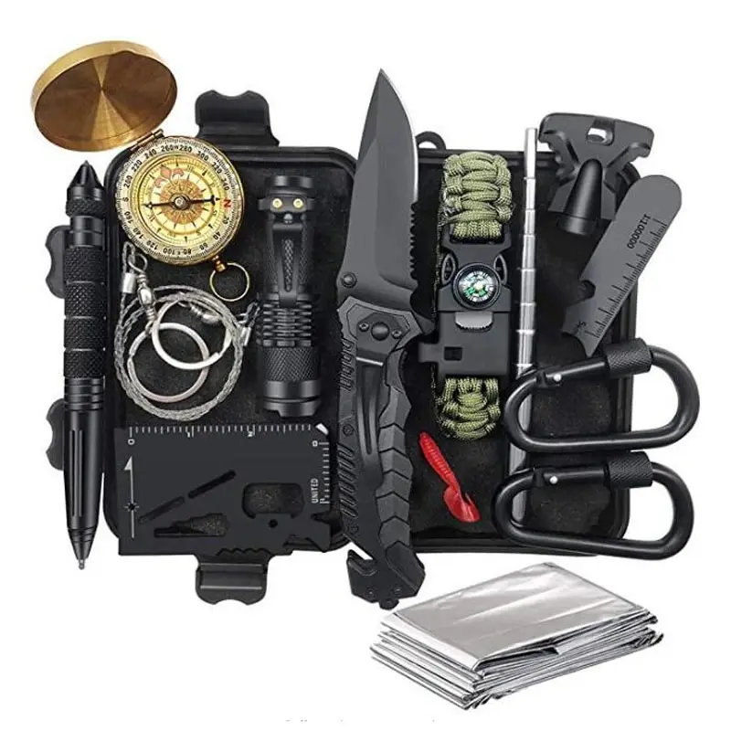 Outdoor Tactical Tools Survival Gear Kits,13 in 1 apply to emergency survival Trip,Cars,Hiking,Camping