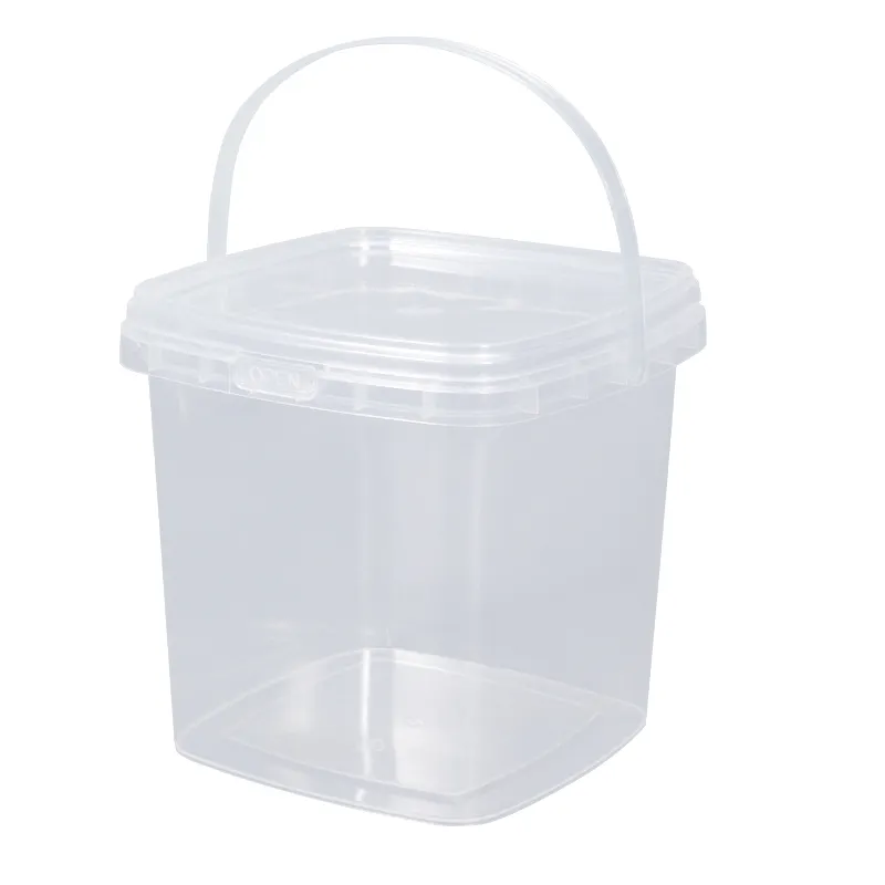 Food Grade 280ml 500ml 1L 2L Candy Honey Clear Pail Plastic Square Bucket With Lid
