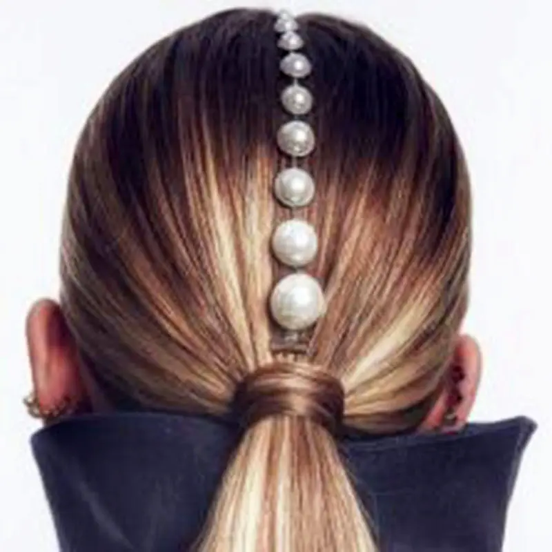 Mode pinces à cheveux perles simulées bandeau peigne mariée longue chaîne coiffure mariée Chic casque cheveux bijoux accessoires