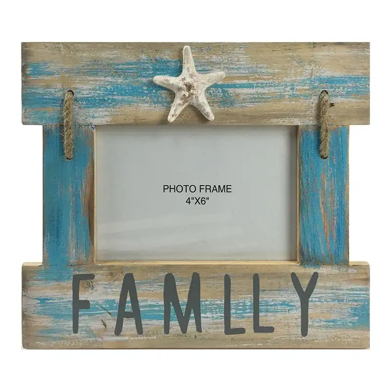 Marcos de fotos decorativos para la familia, marco de foto decorativo de madera con estrella de mar de resina, acabado antiguo, 106155