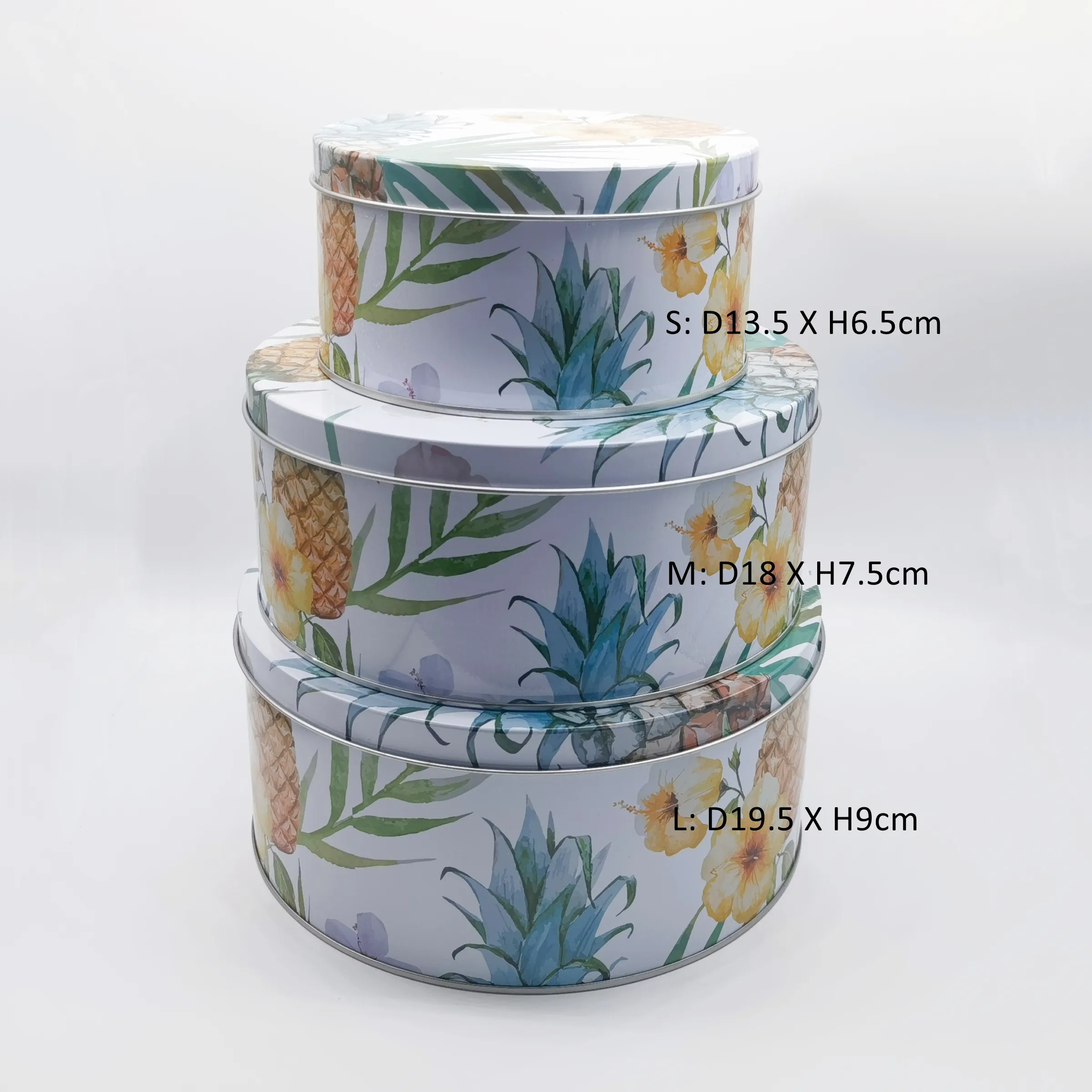 Conjunto de latinhas metálicas vazias, 3 peças, estampadas de flores, biscoitos, embalagens