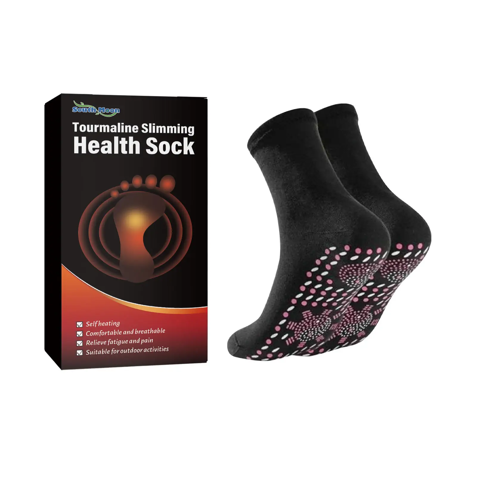 Chaussettes auto-chauffantes en tourmaline, vente en gros, acupression, façonnage de la lymphvite, amincissement de la santé, thérapie magnétique