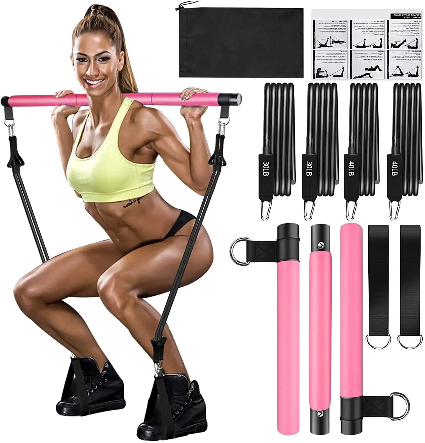13 pezzi Pilates Bar a 3 sezioni con attrezzatura per fascia di resistenza ginnastica Fitness Expander Home Set