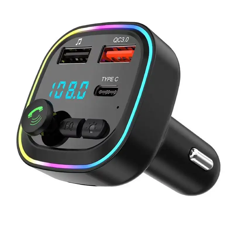 TF çift USB tip-c handsfree Qc hızlı araba şarjı ses araba MP3 çalar kiti kablosuz Bluetooth fm verici modülatör araba için